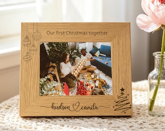 Personalized Our First Christmas Together Frame,Custom Wooden Couple Keepsake,Newlywed Gift,Mr and Mrs Holiday Decor,Engraved Photo Frame