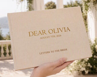 Personalized Gold Foil Letters to the Bride Album, Linen Bridal Shower Scrapbook, Hen Do Bachelorette Gift, Wedding Keepsake, Bride To Be