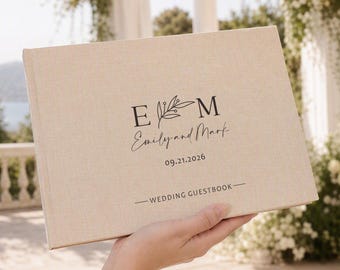 Custom Linen Wedding Guest Book, Personalized Hardcover Album, Polaroid Photo Keepsake, Engagement Anniversary Scrapbook, Reception Sign In