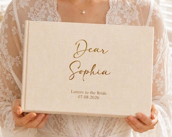 Personalized Gold Foil Letters to the Bride Album, Linen Bridal Shower Scrapbook, Hen Do Bachelorette Gift, Wedding Keepsake, Bride To Be