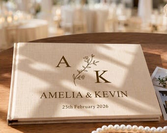 Personalized Linen Wedding Keepsake Book,Custom Signing Guest Album,Hardcover Polaroid Photo Scrapbook,Engagement Anniversary Gift,Sign Book