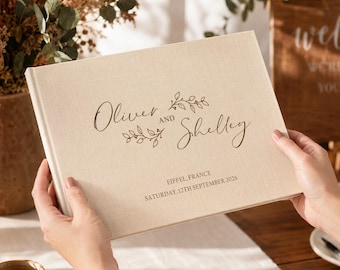 Custom Linen Wedding Guest Book, Personalized Signing Reception Guestbook, Photo Book, Wedding Keepsake, Sign Book, Anniversary Memory Book