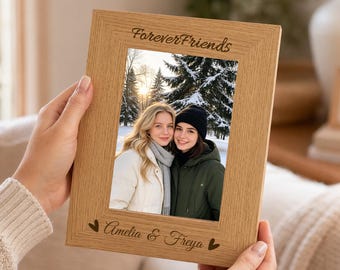 Personalized Wood Photo Frame, Engraved Bestie Sisters Picture Frame, Friendship Gift for Best Friend, Birthday Gifta for Her, Home Decor