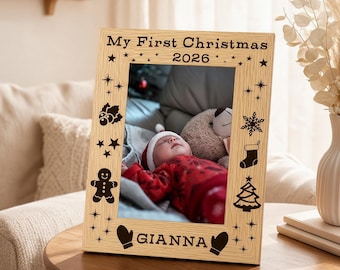 Personalised Baby's First Christmas Photo Frame, Custom Wooden Family Christmas Photo Frame, First Xmas Keepsake, Family Gift, Holiday Decor