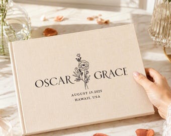 Custom Linen Wedding Guest Book , Personalized Linen Hardcover Album, Polaroid Photo Guestbook, Wedding Keepsake & Anniversary Memory Book