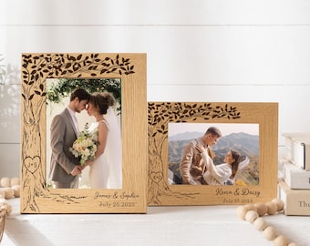Engagement Wedding Photo Frame,Custom Engraved Wooden Gift for Couples,Newly Engaged Keepsake,4x6 5x7 8x10 Picture Frame, Anniversary Gift