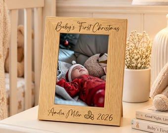 Baby's First Christmas Photo Frame,Personalized Holiday Keepsake,Custom Wooden Frame,Xmas Gift for Baby,Nursery Decor,Gift for New Parents