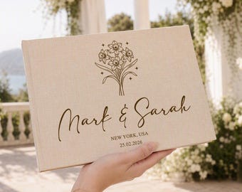 Custom Linen Wedding Guest Book, Polaroid Photo Signing Album, Personalized Hardcover Keepsake, Anniversary Scrapbook, Reception Memory Book