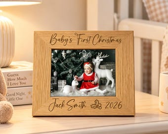 Personalised Baby's First Christmas Photo Frame, Custom Newborn Keepsake, Wooden Baby Name Frame,First Xmas Gift for Baby, Nursery Decor