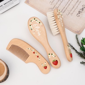 Personalized Wooden Baby Hairbrush Set, Keepsake for Girl or Boy, Custom Baby Birthday Gift, Custom Newborn, Baby Shower or Christening Gift