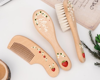 Personalized Wooden Baby Hairbrush Set, Keepsake for Girl or Boy, Custom Baby Birthday Gift, Custom Newborn, Baby Shower or Christening Gift
