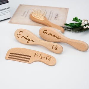 Personalized Wooden Baby Hairbrush Set, Keepsake for Girl or Boy, Custom Baby Birthday Gift, Wooden Hair Brush and Comb for Newborn Gifts