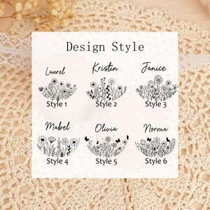 May include: Six different floral designs with names and the text "Design Style" above them. The designs are labeled "Style 1" through "Style 6".
