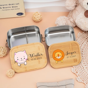 Süße Tiere Lunchbox, personalisierte Edelstahl Lunchbox für Kinder, Schulanfang Geschenk, Kinder Name Snack Box, Jungen-Mädchen-Geburtstagsgeschenk