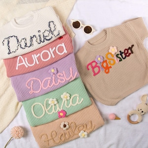 Custome Baby Name Sweater, Pink Baby Girls Sweater With Name,Personalized Embroidered Name Baby Sweater,First Birthday Gift,Baby Shower Gift
