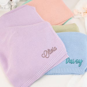 Personalized Embroidery Baby Blanket,Custom Knit Blanket for Baby,Gift for Newborn Baby, Stroller Blanket with Name,Newborn Nursery Blanket