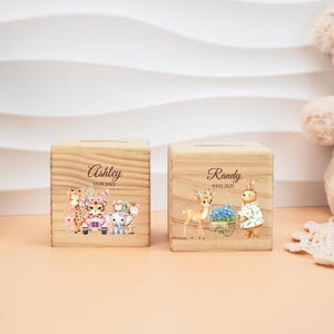 Custom Baby Money Box,Personalized Animal Piggy Bank,Children Wooden Money Box with Name, Cash Box for Kids, Baby Birthday Gift, Baby Shower