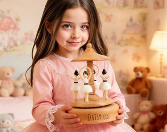 Caja de música de madera grabada personalizada, caja de música de carrusel de bailarina, caja de música de tren, caja musical navideña, regalo para baby shower, regalo para recién nacido