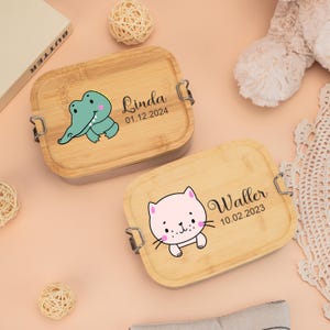 Personalisierte Back to School Geschenk, benutzerdefinierte Kinder Lunchbox mit Namen, Edelstahl Lunchbox für Kind, Holzdeckel Snackbox, Mädchen Geburtstagsgeschenk