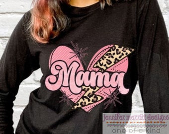 Mama Leopard Heart Sweatshirt, Mama Crewneck Sweatshirt, Mama Leopard T-Shirt, Retro Mama Tee