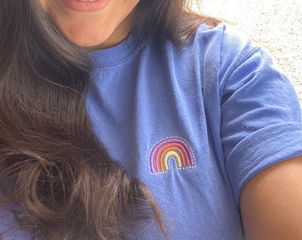 Embroidered Rainbow T-Shirt, Happiness Shirt, Modern Rainbow, Comfort Colors T-Shirt