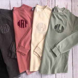 Embroidered Personalized Sweatshirt, Crushed Velvet Monogram Sweatshirt, Monochromatic Monogram Sweatshirt