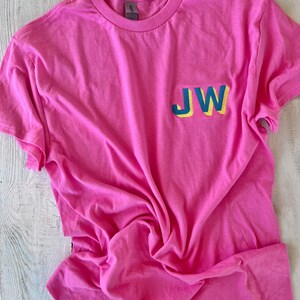 Neon Shadow Block Monogram T-Shirt, Neon Embroidered Monogram Shirt, Modern Monogram, Summer Matching Tee, Teacher Gift image 5