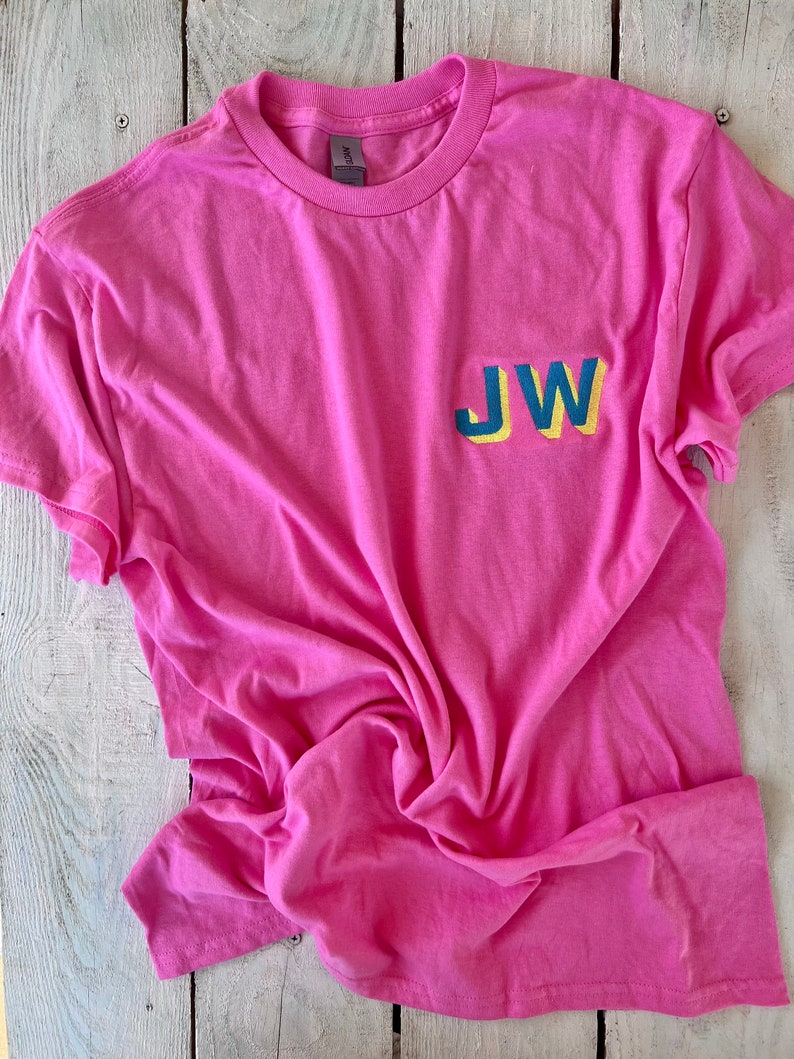 Neon Shadow Block Monogram T-Shirt, Neon Embroidered Monogram Shirt, Modern Monogram, Summer Matching Tee, Great Gift image 5