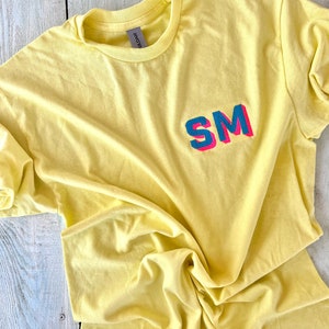 Neon Shadow Block Monogram T-Shirt, Neon Embroidered Monogram Shirt, Modern Monogram, Summer Matching Tee, Teacher Gift image 4