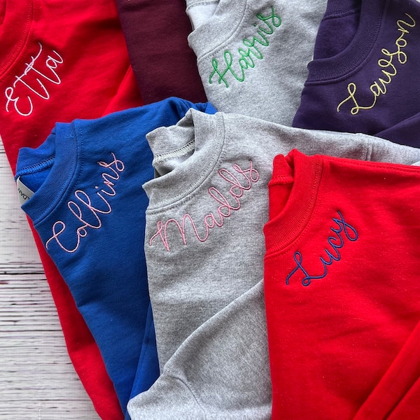 Embroidered Neck Sweatshirt, Personalized Crew Neck Pullover, Dance Team Sweatshirt, Collar Monogram Sweatshirt, Matching Sweatshirt