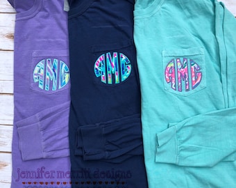 Monogrammed Comfort Colors Long Sleeve Pocket T-Shirt - Monogram Tee - Unisex Pocket Tee - Long Sleeve Shirt - Gift Idea for Women