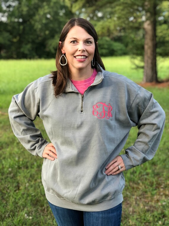 Comfort Colors Sweatshirt Quarter Zip Monogrammed Sweatshirt Etsy