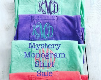 Mystery Monogram Shirt, Comfort Colors Mystery Monogram Shirts for Women, Embroidered T-Shirt, Monogrammed T-Shirt