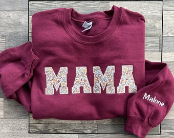 Personalized Floral MAMA Embroidered Sweatshirt, Mom Gift