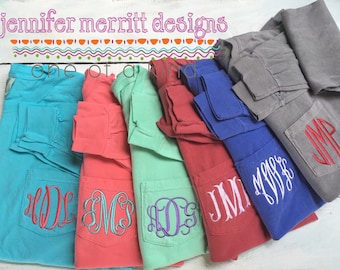 Comfort Colors Monogrammed Long Sleeve Pocket T-Shirt, Women's Oversized Tee