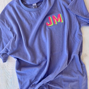 Neon Shadow Block Monogram T-Shirt, Neon Embroidered Monogram Shirt, Modern Monogram, Summer Matching Tee, Great Gift image 7