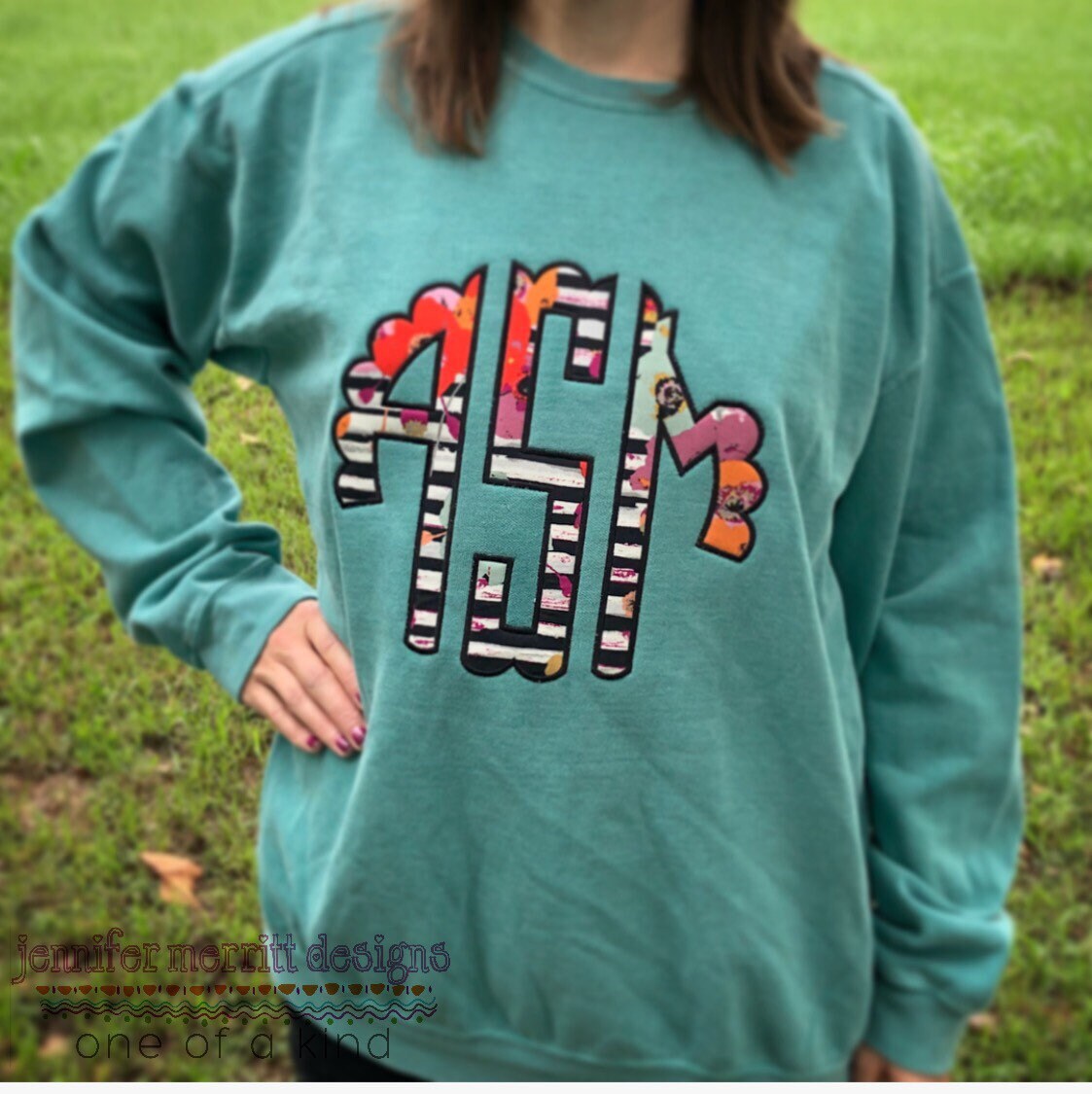 Large Monogram Comfort Color Sweatshirt Applique Sweatshirt Etsy