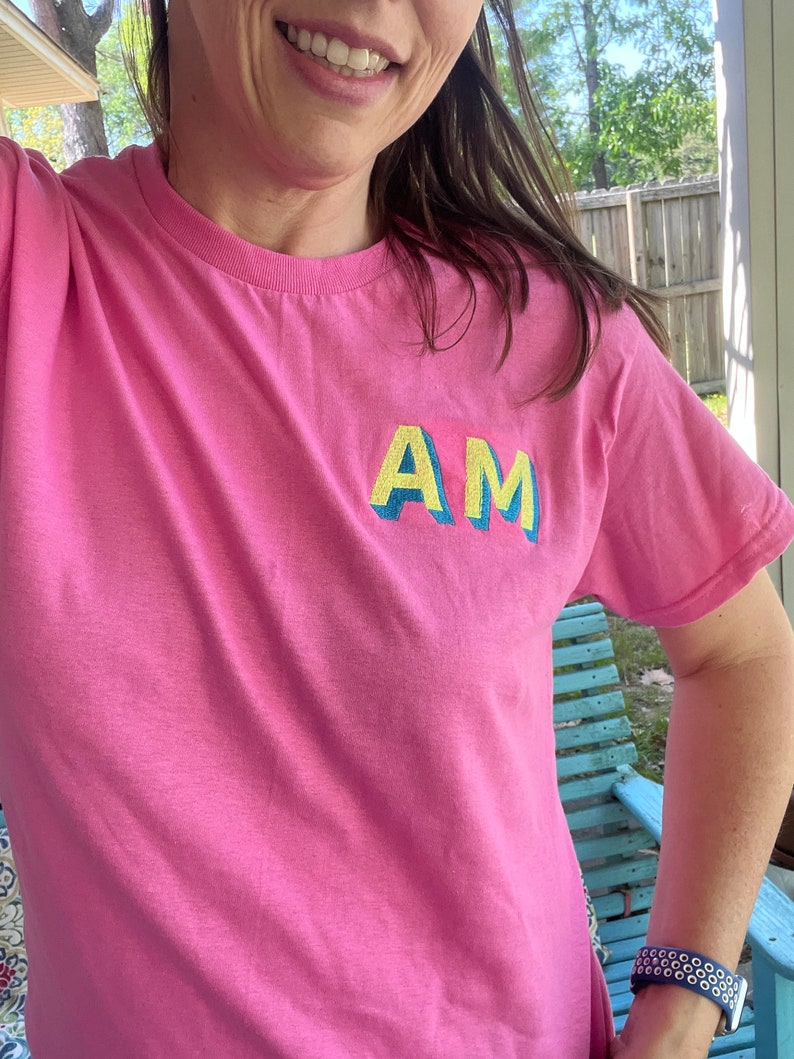 Neon Shadow Block Monogram T-Shirt, Neon Embroidered Monogram Shirt, Modern Monogram, Summer Matching Tee, Teacher Gift image 8