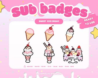 サブバッジかわいいアイスクリーム | ビットバッジ、Twitchバッジ | Discordロールアイコン、YouTubeロールアイコン | かわいくて美しい
