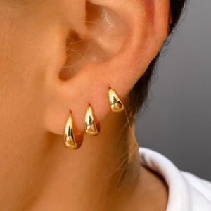 3 Pairs Chunky Gold Earrings - Tapered Hoop Earrings - Huggie Hoop Earrings - Cartilage Hoop - Hoop Earrings - Gift for Her