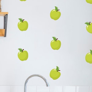 Green Apple Decal Set - Peel and Stick - &quot;Verdant Harvest&quot; - Removable, Repositionable, Reusable