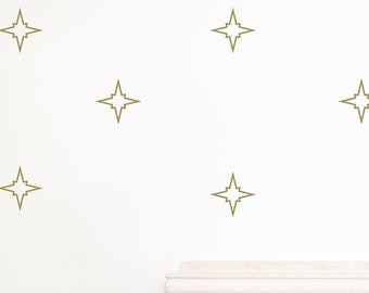 Calcomanías de pared de estrellas MCM: decoración de vinilo estilo atómico (17 unidades por hoja)