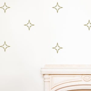 MCM Star Shapes Wall Decals - 17 Atomic Style Open Stars Per Sheet - Mid Century Modern Vinyl Decor