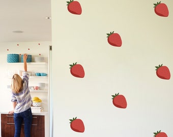 Peel & Stick Strawberry Wall Decals - Thick, Repositionable, Easy Clean Wall Decor for Kitchen, Nursery, Kids Room, Bathroom - Wall Sticker