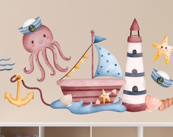 Nautical Wall Decal Set - Nursery and Young Child - Repositionable, Removable, Reusable