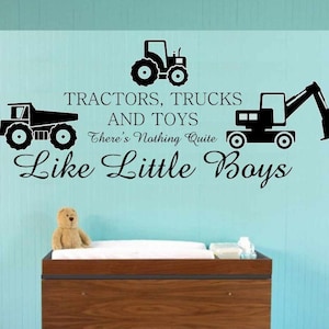 Tractors Trucks and Toys - Boys Room Wall Decal, Playroom Decor, Excavator Dump Truck Art, Little Boys Bedroom, Nursery Vinyl Stickers