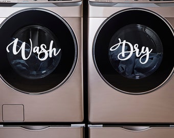 Wash & Dry Laundry Decals - Washer Dryer Match Set - Whimsical Script