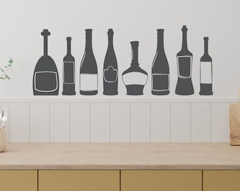 Wine Bottle Shapes Retro Wall Decal, Mid Century Vibe, Removable