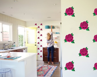 Contemporary Bloom Modern Rose - Premium Fabric Rose Wall Decal Set - Removable, Repositionable, Reusable