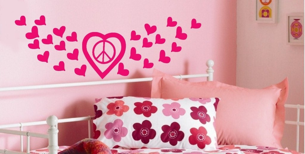 Large Peace Sign Heart With Wings Girls Teen Room Vinyl Wall - Etsy